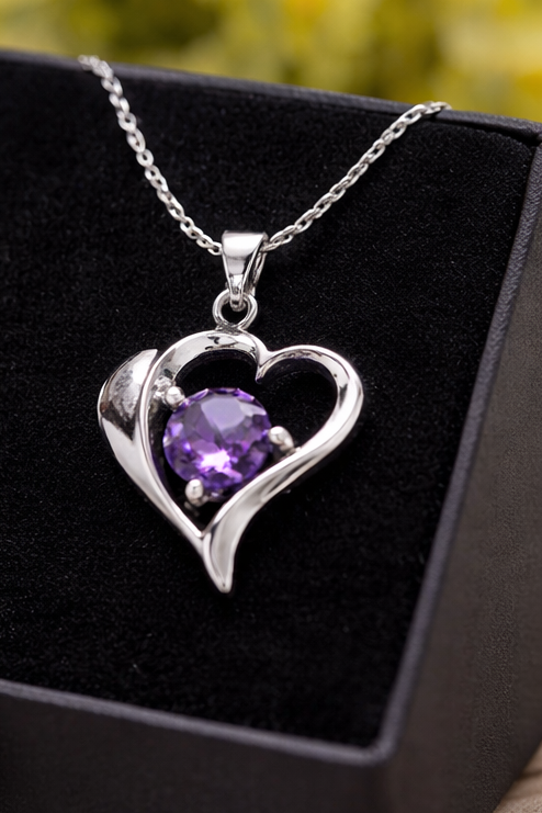 Purple Stone floating in the heart Necklace