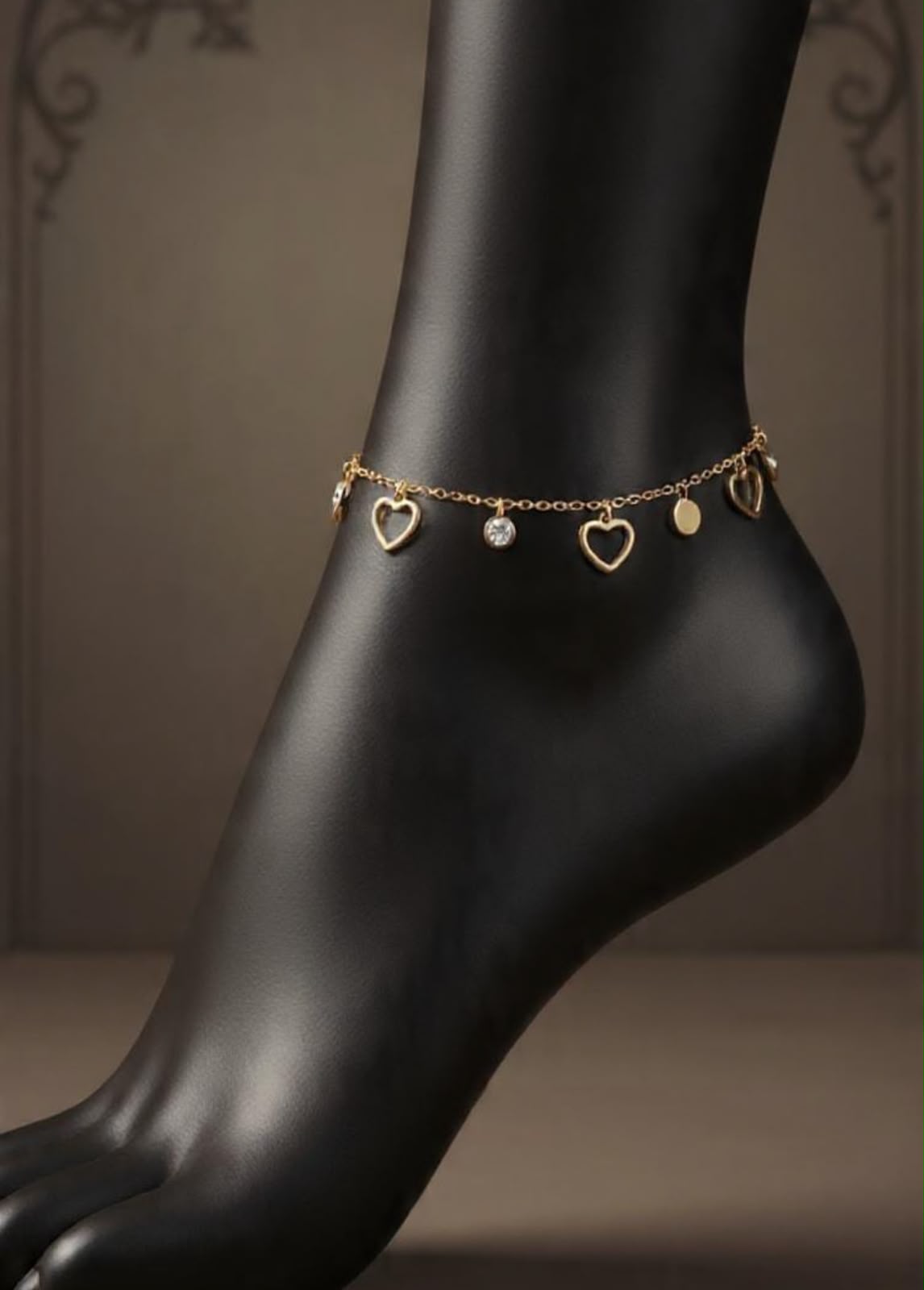 Golden Love Charm Anklet with Crystal Spark