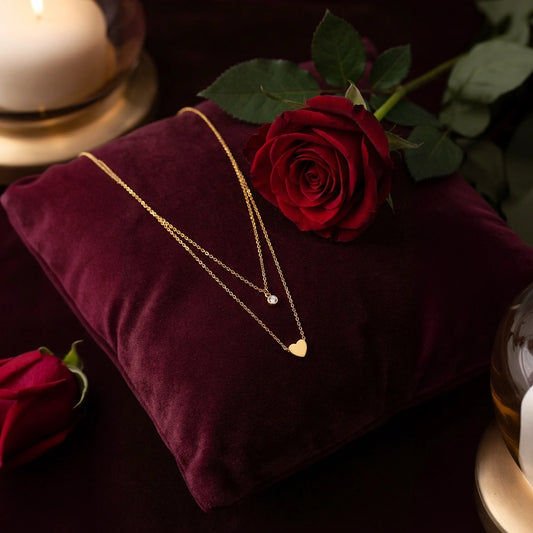 Gold Heart & Diamond Layered Set