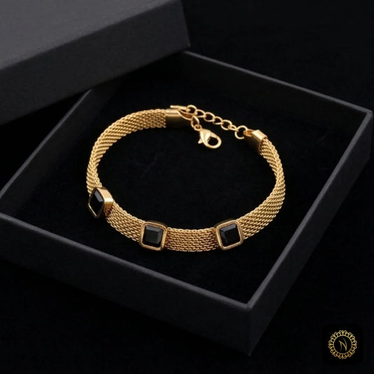 Gold Mesh Square Crystal Bracelet