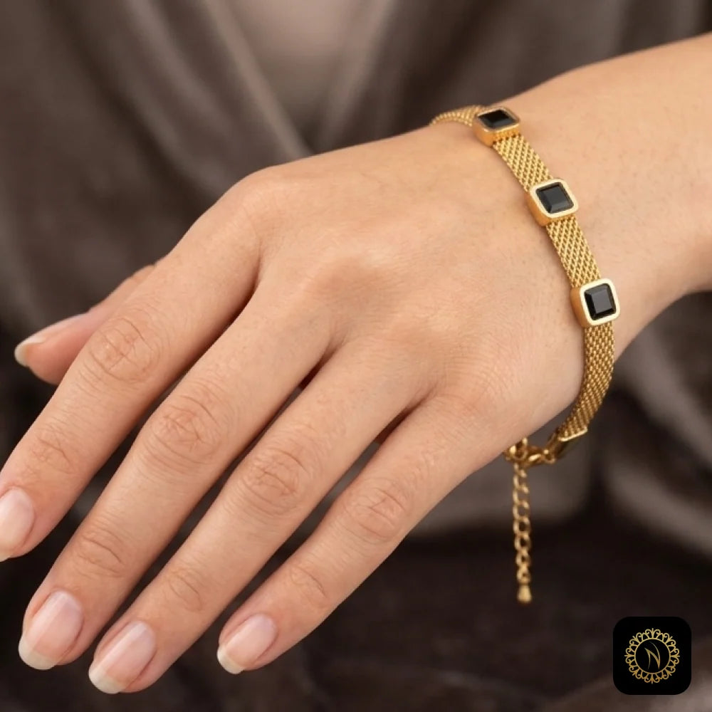 Gold Mesh Square Crystal Bracelet
