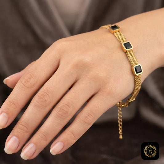 Gold Mesh Square Crystal Bracelet