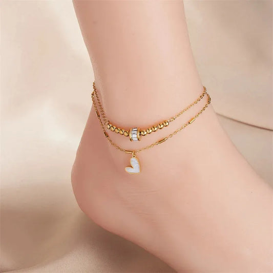 Golden Heart Charm Anklet