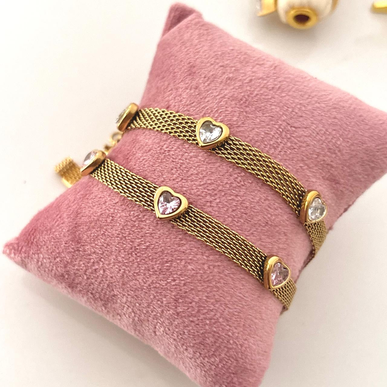 Love Note Mesh Bracelet -Pink Gem