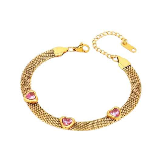 Love Note Mesh Bracelet -Pink Gem