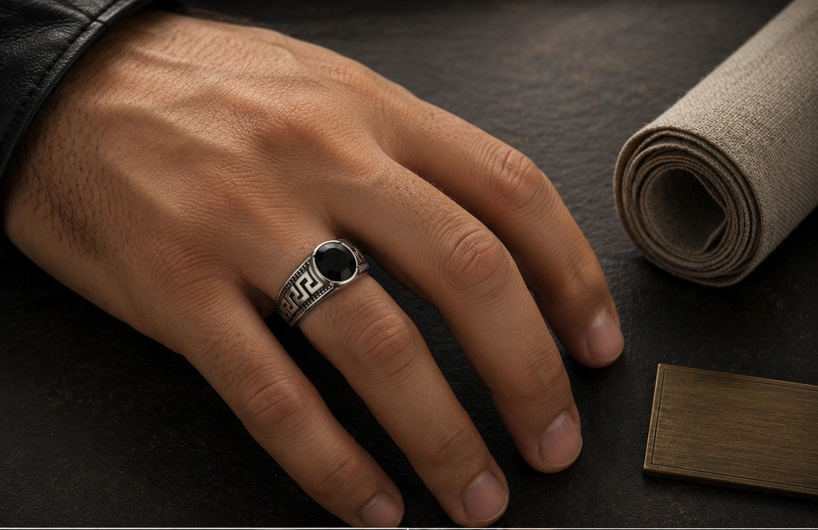 Obsidian Crest Signet Ring