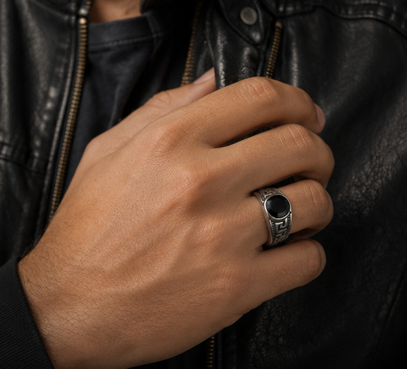 Obsidian Crest Signet Ring