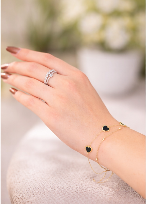 Black Heart Dual Chain Bracelet