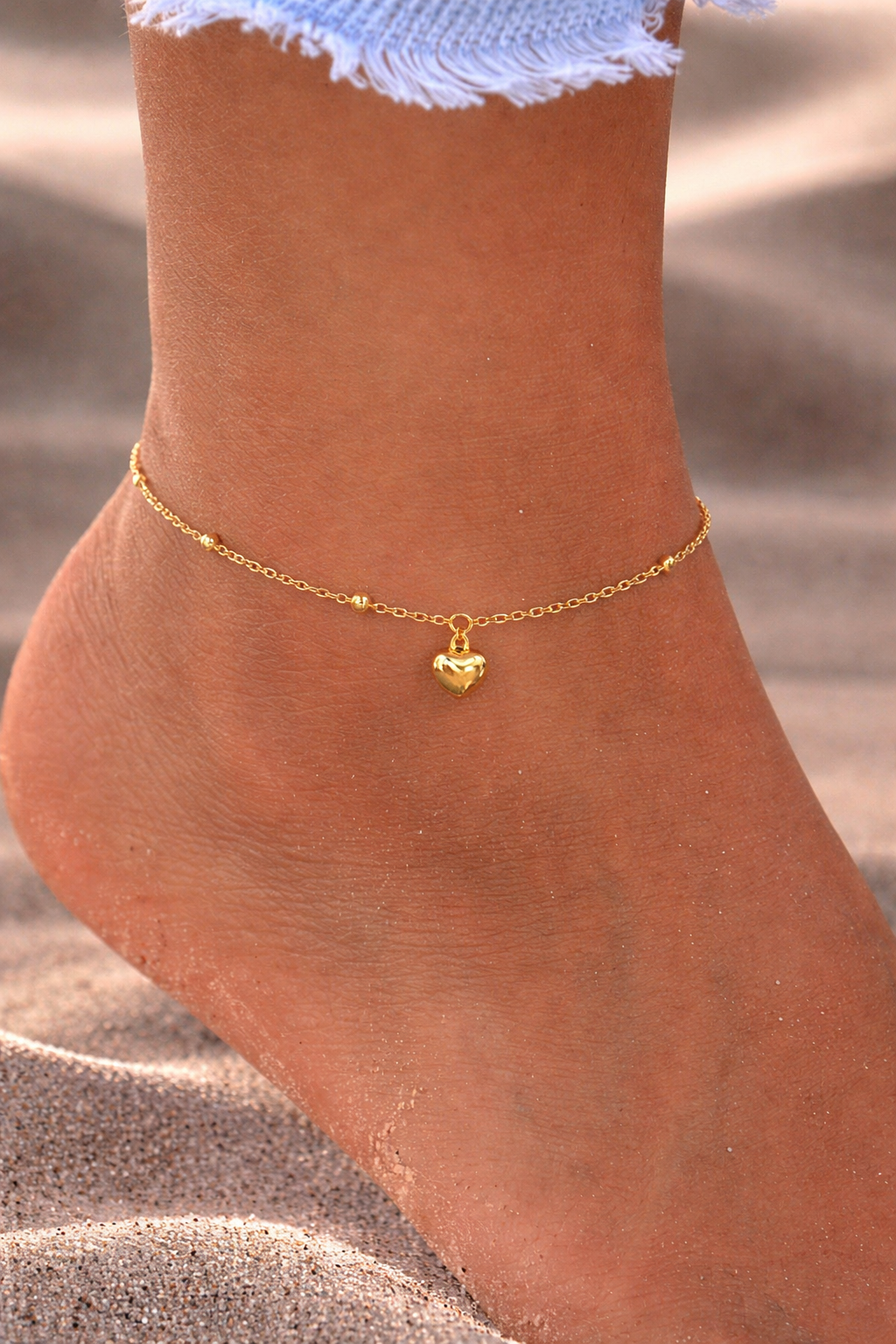 Stainless Steel Gold Anklet with Dainty Heart