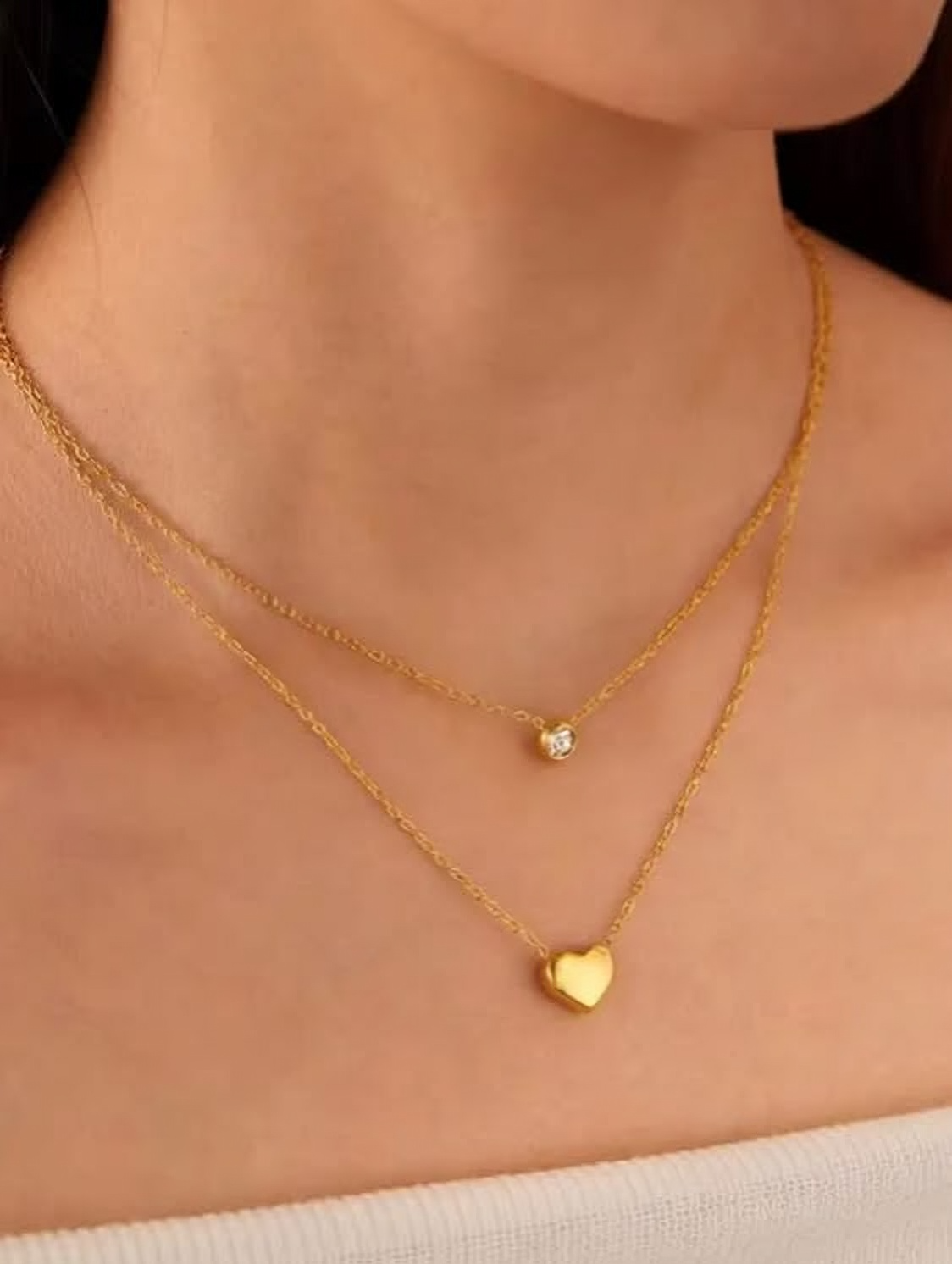 Gold Heart & Diamond Layered Set