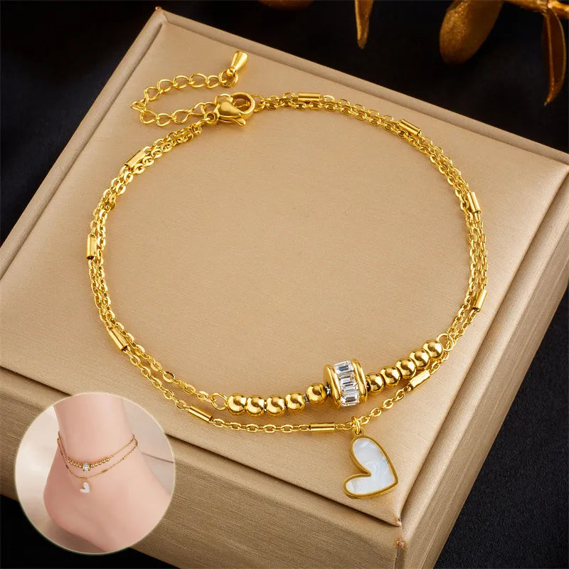 Golden Heart Charm Anklet