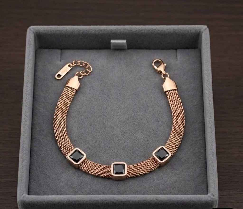 Gold Mesh Square Crystal Bracelet