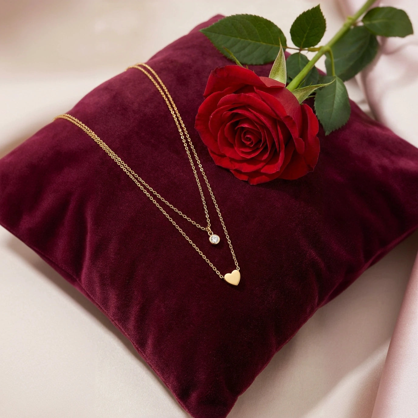 Gold Heart & Diamond Layered Set